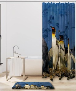 Penguin Animal Print Waterproof Fabric Shower Curtain for Bathroom