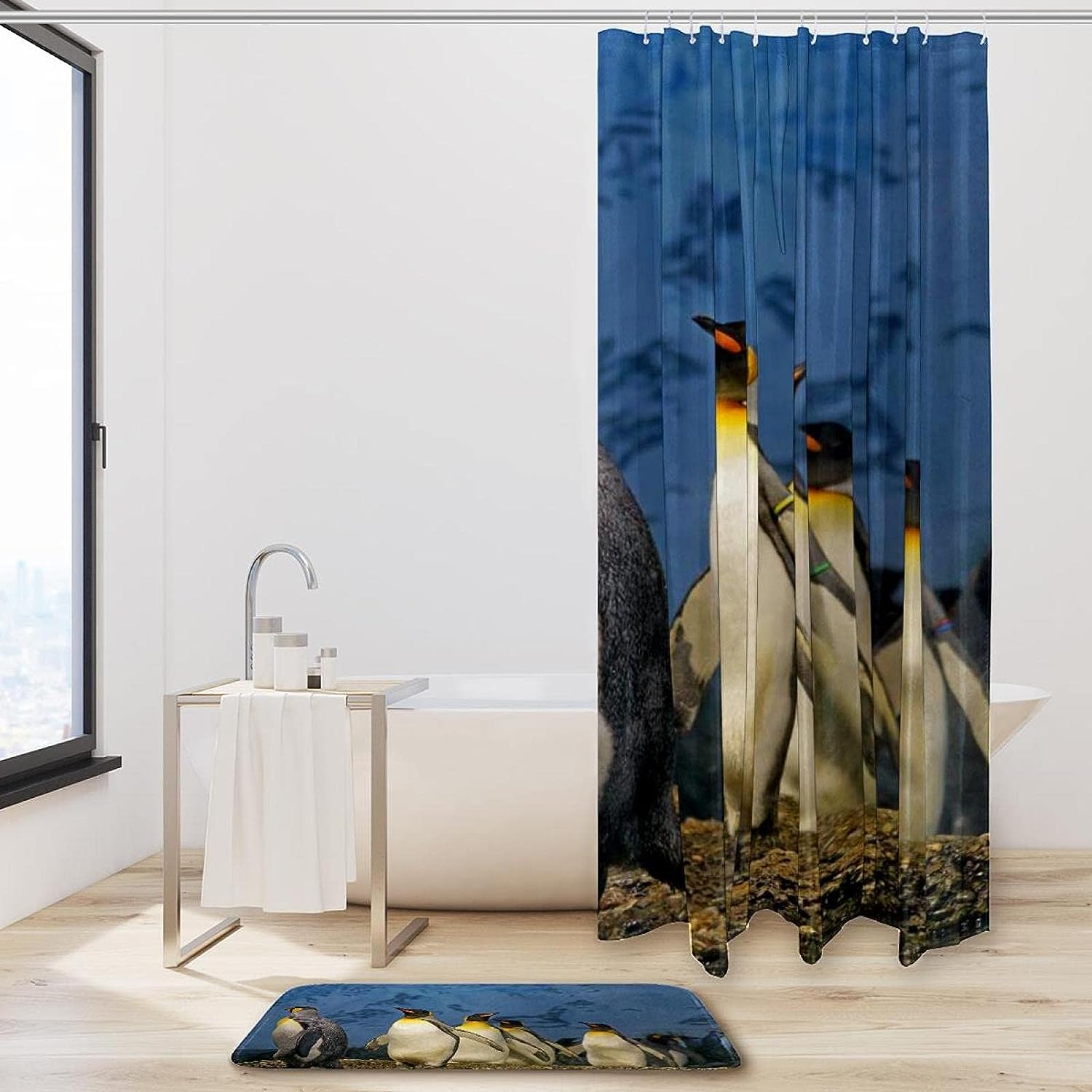 Penguin Animal Print Waterproof Fabric Shower Curtain for Bathroom