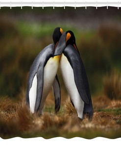 Penguin Couple Cuddling Shower Curtain for Bathroom Decor - Animal Print