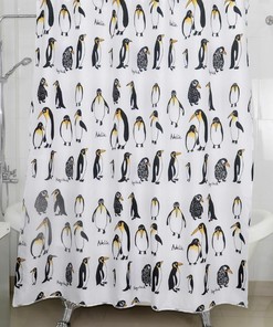 Penguin Design Fabric Shower Curtain Bathroom Decor 