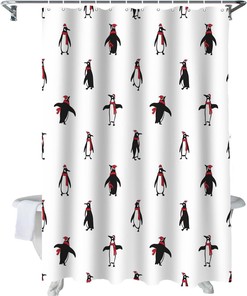 Penguin Pattern Christmas Shower Curtain - Festive Bathroom Decor for the Holiday Season 