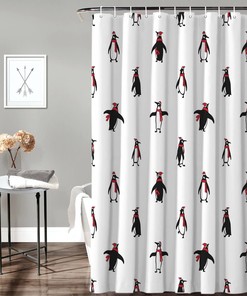 Penguin Pattern Christmas Shower Curtain - Festive Bathroom Decor for the Holiday Season