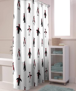 Penguin Pattern Christmas Shower Curtain - Festive Bathroom Decor for the Holiday Season