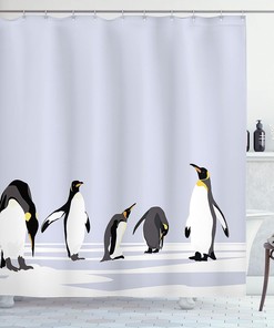 Penguin Shower Curtain, Polar ICY Land Winter Climate Arctic Cold Season Creatures Print- Bathroom Curtain