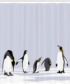 Penguin Shower Curtain, Polar ICY Land Winter Climate Arctic Cold Season Creatures Print- Bathroom Curtain