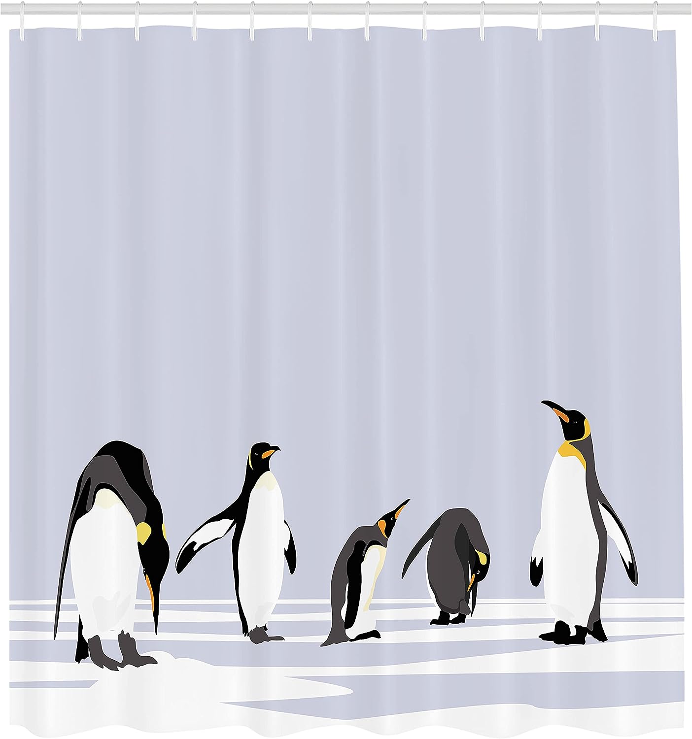 Penguin Shower Curtain, Polar ICY Land Winter Climate Arctic Cold Season Creatures Print- Bathroom Curtain