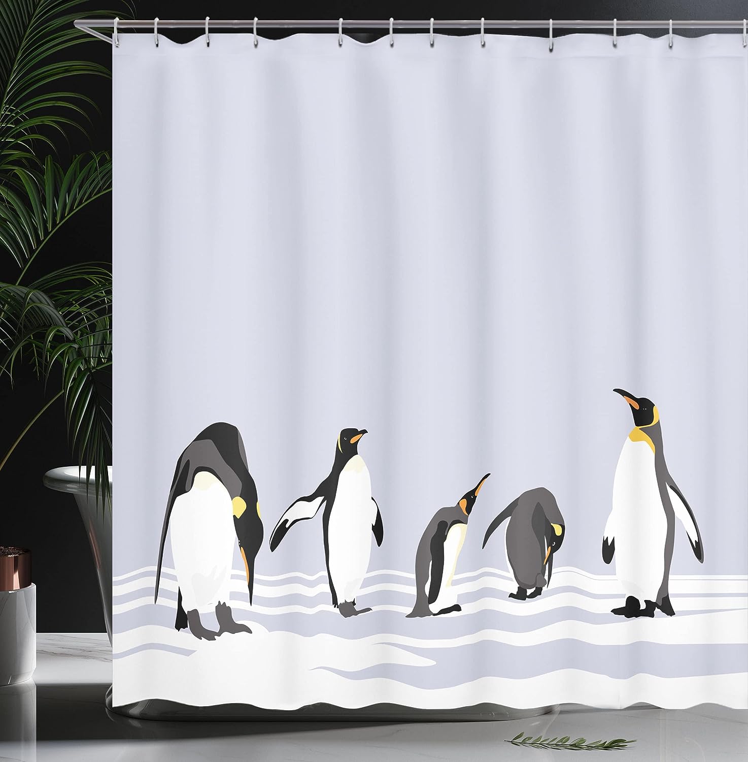 Penguin Shower Curtain, Polar ICY Land Winter Climate Arctic Cold Season Creatures Print- Bathroom Curtain