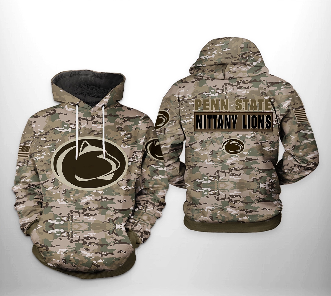 Penn State Nittany Lions NCAA Camo Veteran 3D All Over Print Hoodie, Zip-Up Hoodie
