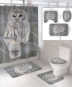 Perching Owls - 3D Owls Tree Branch Animal Shower Curtain for Bathroom Decor