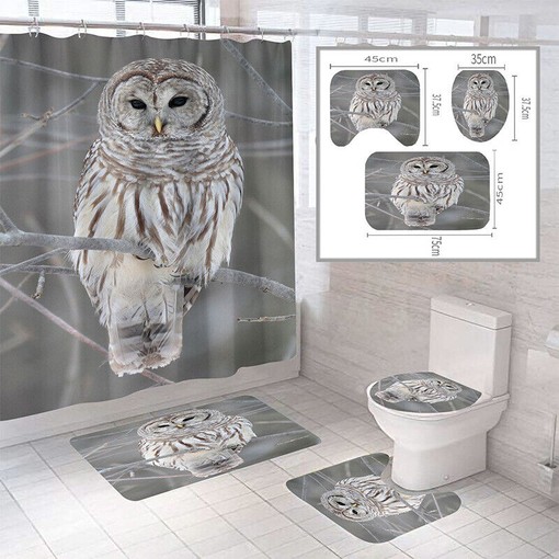 Perching Owls - 3D Owls Tree Branch Animal Shower Curtain for Bathroom Decor