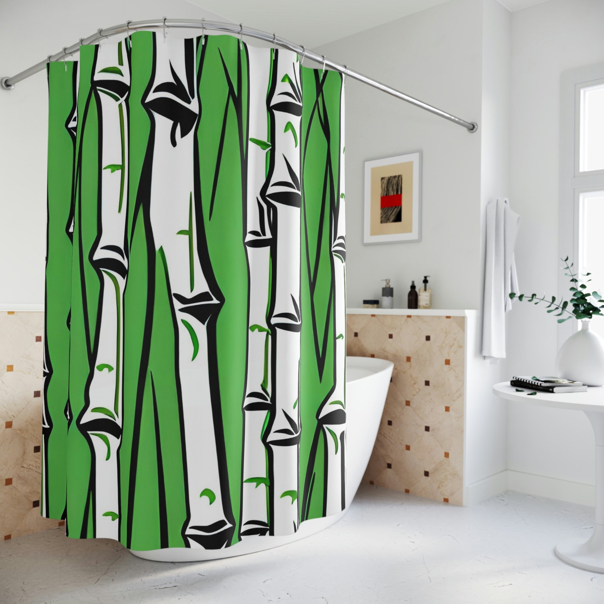 Perfect Bathroom Accessory with Modern Abstract Art Bamboo Shower Curtain