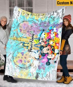 Personalize Name Mickey And Friends Fleece Blanket, Mickey Mouse Birthday Gifts, Mickey Ear Blanket, Christmas Gift Kids