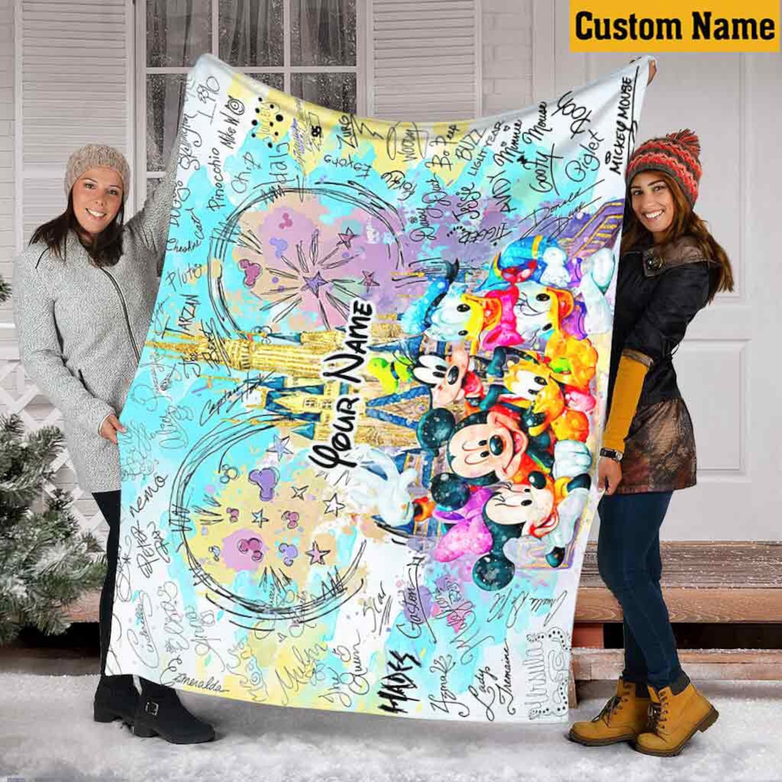 Personalize Name Mickey And Friends Fleece Blanket, Mickey Mouse Birthday Gifts, Mickey Ear Blanket, Christmas Gift Kids