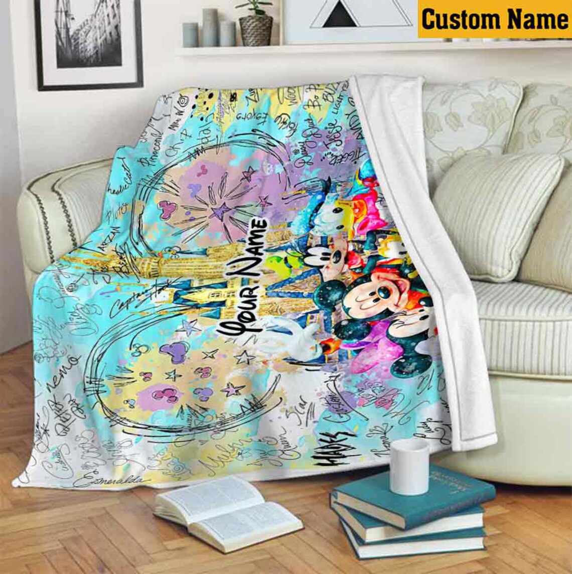 Personalize Name Mickey And Friends Fleece Blanket, Mickey Mouse Birthday Gifts, Mickey Ear Blanket, Christmas Gift Kids