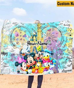 Personalize Name Mickey And Friends Fleece Blanket, Mickey Mouse Birthday Gifts, Mickey Ear Blanket, Christmas Gift Kids