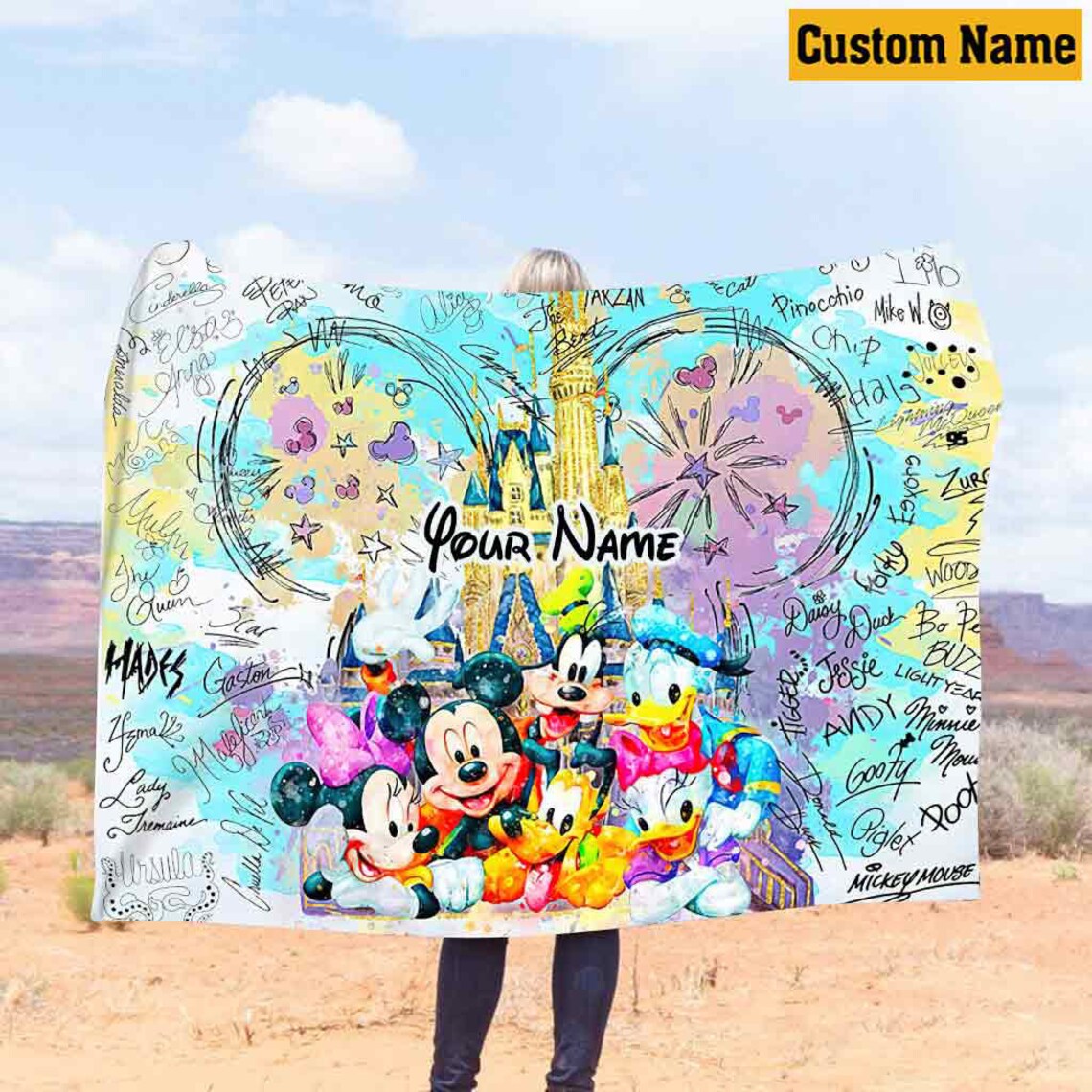 Personalize Name Mickey And Friends Fleece Blanket, Mickey Mouse Birthday Gifts, Mickey Ear Blanket, Christmas Gift Kids