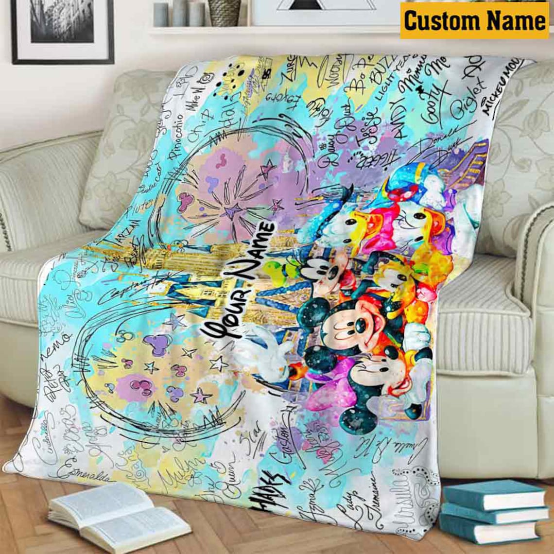 Personalize Name Mickey And Friends Fleece Blanket, Mickey Mouse Birthday Gifts, Mickey Ear Blanket, Christmas Gift Kids