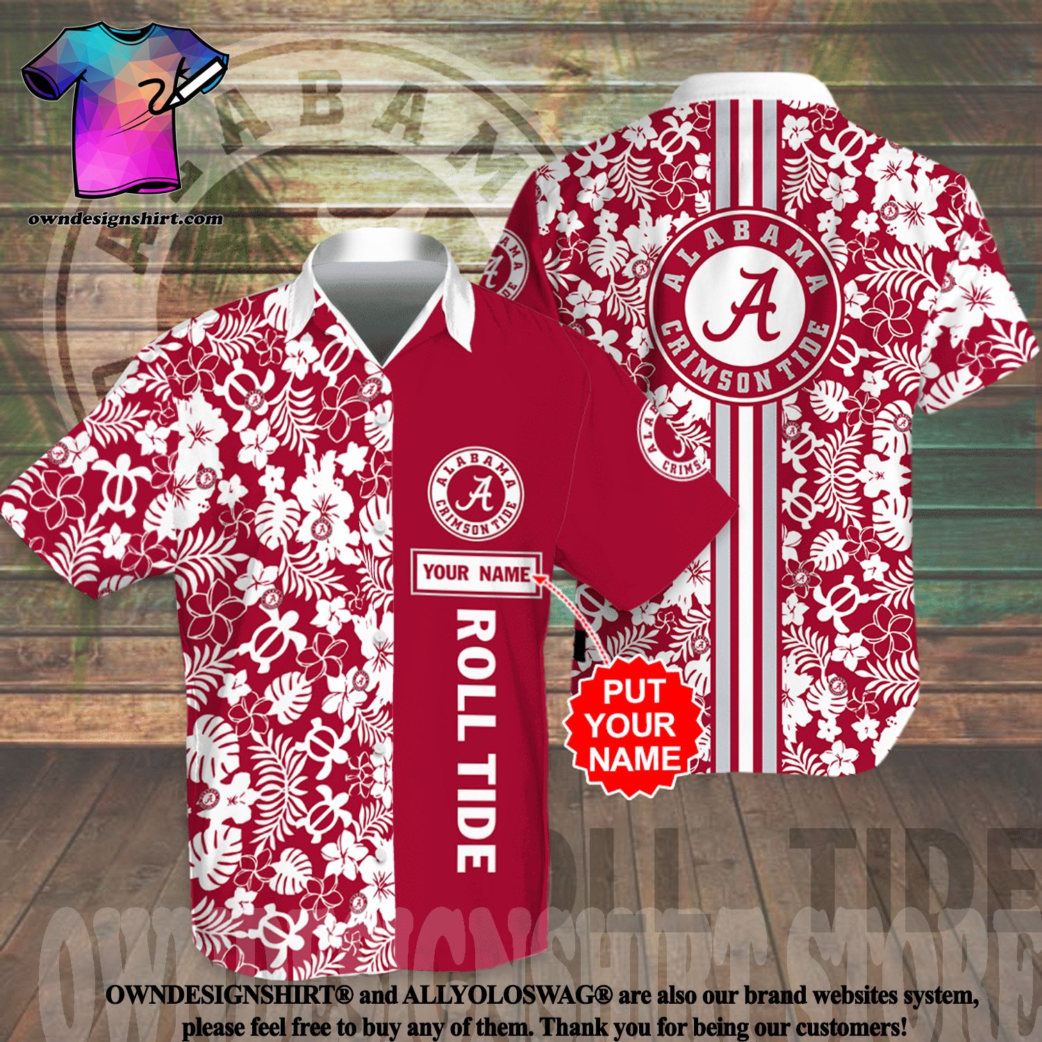 Personalized Alabama Crimson Tide All Over Print Flowery Aloha Summer Beach Hawaiian Shirt - Red