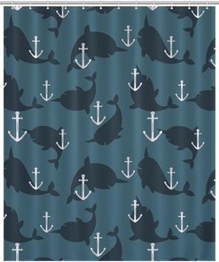 Personalized Anchor and Whales Shower Curtain - Durable Fabric for Bathroom with Grommets 