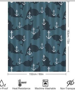 Personalized Anchor and Whales Shower Curtain - Durable Fabric for Bathroom with Grommets