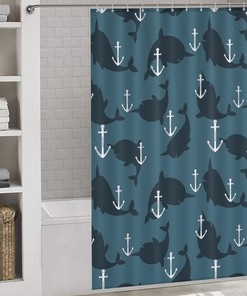 Personalized Anchor and Whales Shower Curtain - Durable Fabric for Bathroom with Grommets 