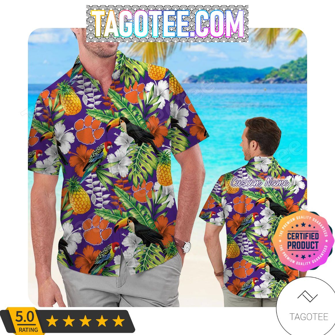 Personalized Clemson Tigers Parrot Floral Tropical Aloha Hawaiian Shirts