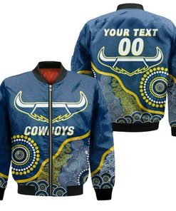 Personalized Cowboys Rugby 2022 Aboriginal Art Bomber Jacket - LT12