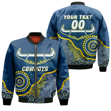 Personalized Cowboys Rugby 2022 Aboriginal Art Bomber Jacket - LT12