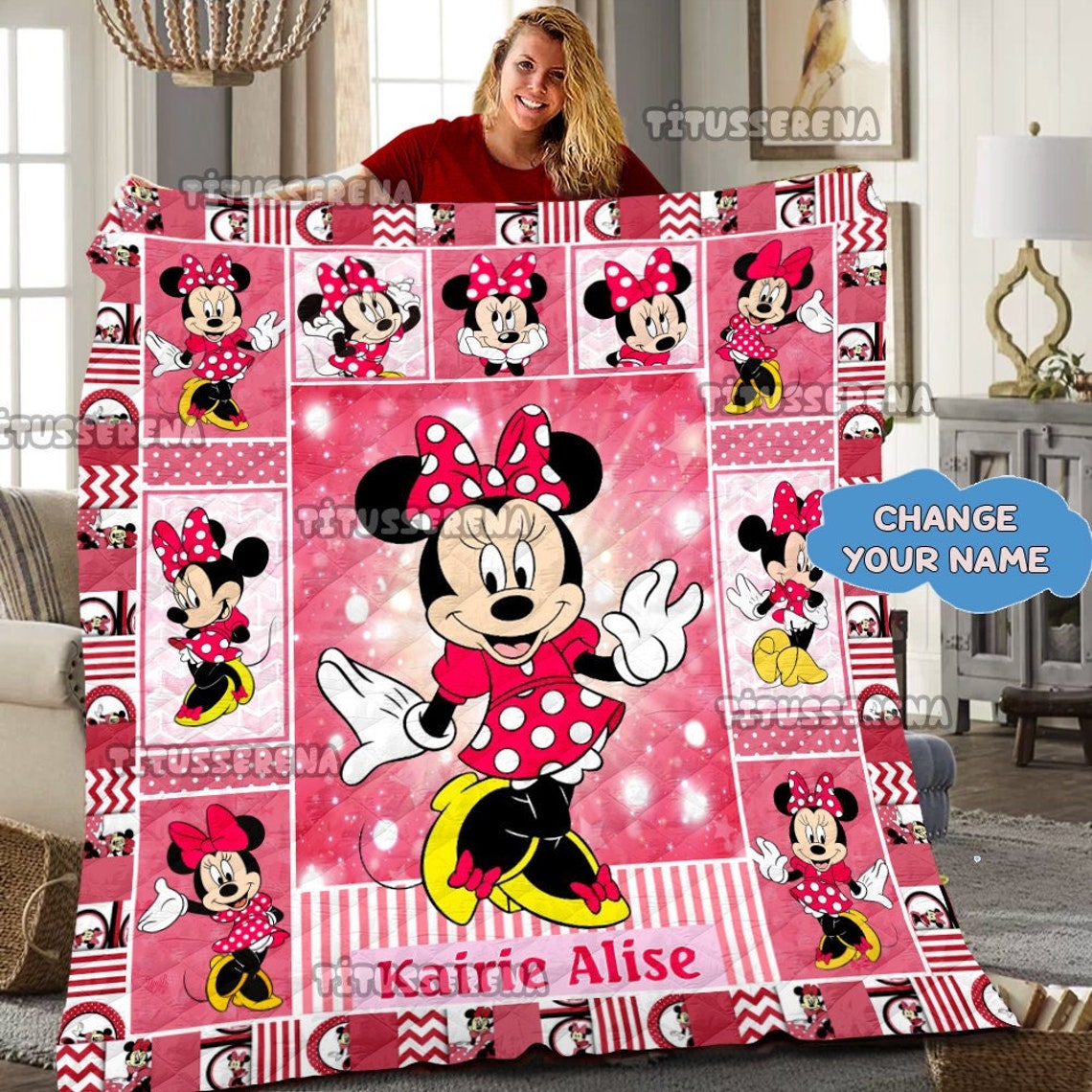 Personalized Disney Minnie Mouse Quilt | Minnie Mickey Fleece Blanket | Minnie Mouse Birthday Gifts | Disney Christmas