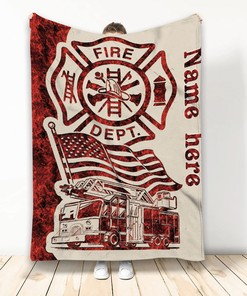Personalized Firefighter Blanket, Firefighter Fire Truck Thin Red Line Sherpa Fleece Blanket