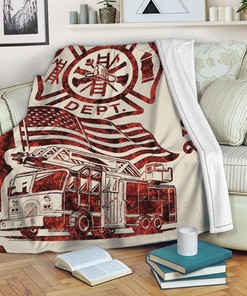 Personalized Firefighter Blanket, Firefighter Fire Truck Thin Red Line Sherpa Fleece Blanket