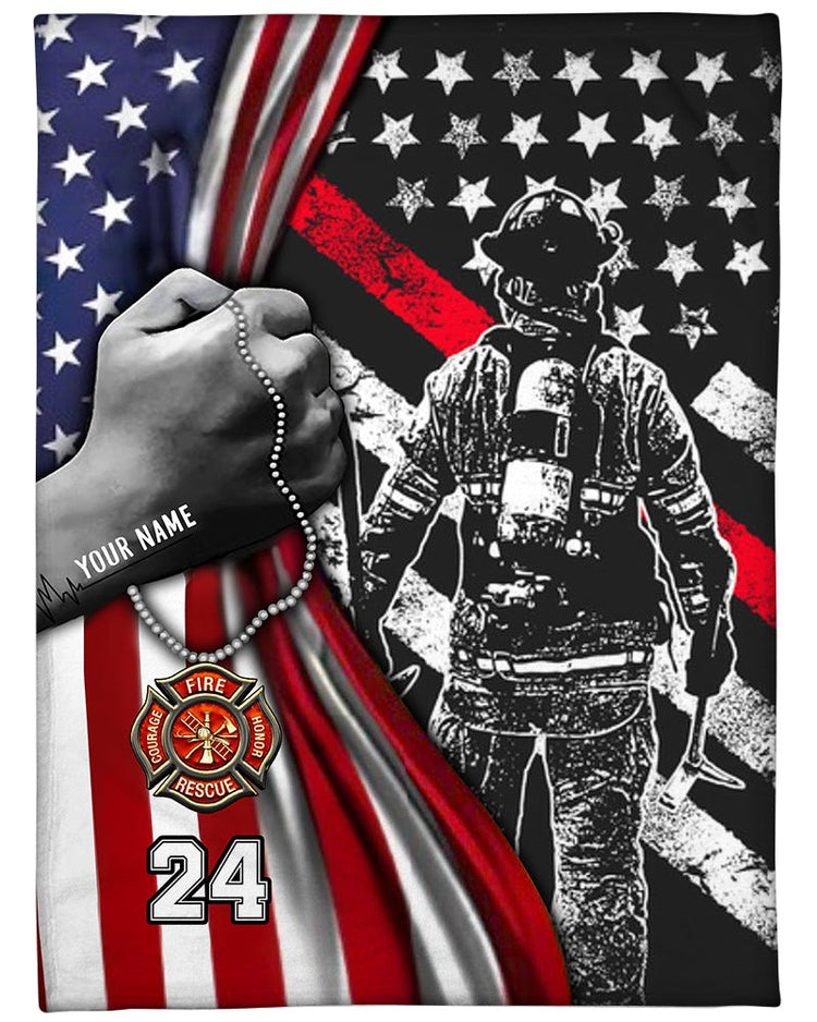 Personalized Firefighter Dad Son Blanket Firefighter American Flag Blanket Proud Firefighter Blanket