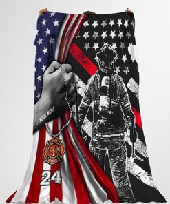 Personalized Firefighter Dad Son Blanket Firefighter American Flag Blanket Proud Firefighter Blanket
