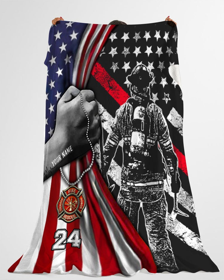 Personalized Firefighter Dad Son Blanket Firefighter American Flag Blanket Proud Firefighter Blanket
