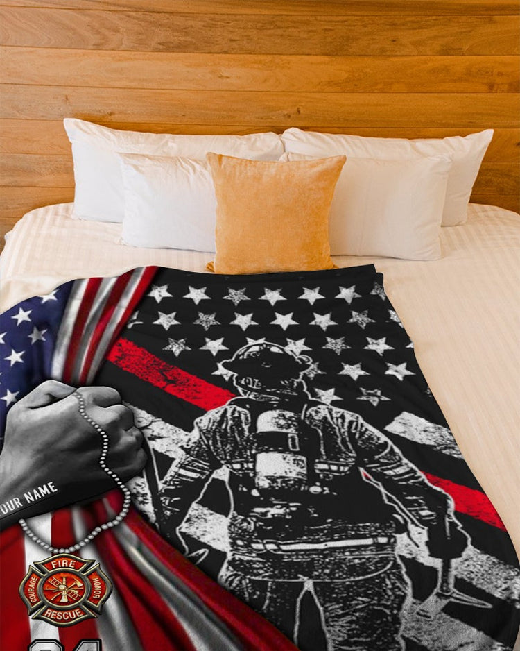 Personalized Firefighter Dad Son Blanket Firefighter American Flag Blanket Proud Firefighter Blanket