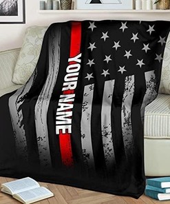 Personalized Firefighter Fleece Blanket - Thin Red Line Blanket Police Blanket