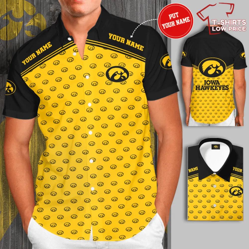 Personalized Iowa Hawkeyes All Over Print 3D Dress Shirt Hawaiian Summer Aloha Beach Shirt - Yellow Black