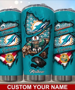Personalized Miami Dolphins Tumbler - Custom Name Engraved