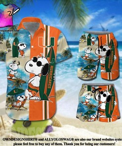 Personalized Miami Hurricanes Snoopy Surfing On The Beach All Over Print Combo Hawaiian Shirt