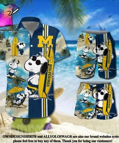 Personalized Michigan Wolverines Snoopy Surfing On The Beach All Over Print Combo Hawaiian Shirt