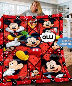 Personalized Mickey Mouse Quilt Blanket, Mickey Mouse Fleece Sherpa Blanket, Mickey Mouse Birthday Gifts