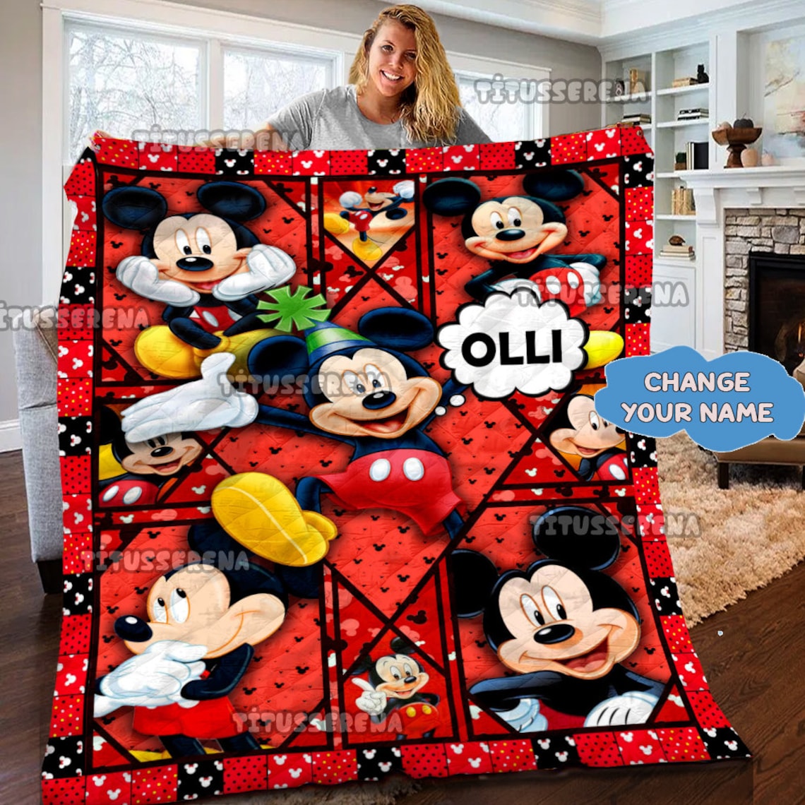 Personalized Mickey Mouse Quilt Blanket, Mickey Mouse Fleece Sherpa Blanket, Mickey Mouse Birthday Gifts