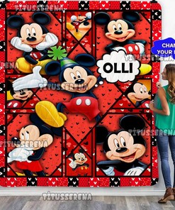 Personalized Mickey Mouse Quilt Blanket, Mickey Mouse Fleece Sherpa Blanket, Mickey Mouse Birthday Gifts