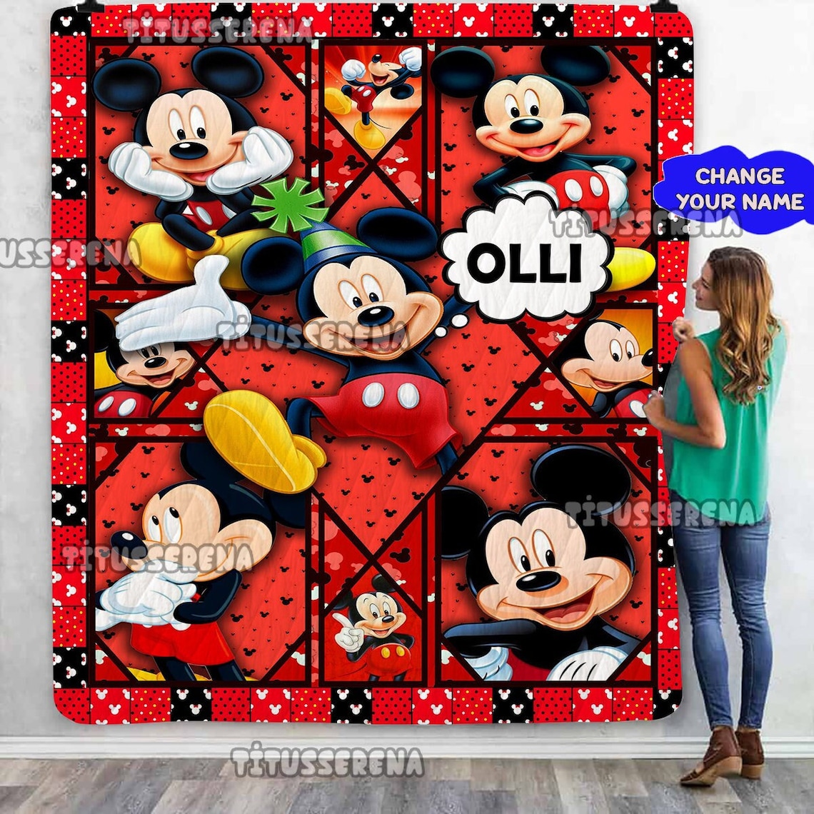 Personalized Mickey Mouse Quilt Blanket, Mickey Mouse Fleece Sherpa Blanket, Mickey Mouse Birthday Gifts