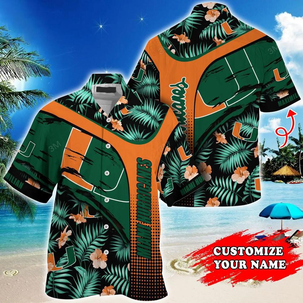 Personalized NCAA Miami Hurricanes Green Orange Hawaiian Shirt