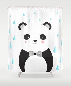 Personalized Panda Bear Animals Shower Curtain - Black and White Funny Bears Kawaii Gift for Bathroom Woman Kids Children Bath