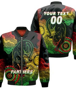 Personalized Panthers Rugby 2022 Aboriginal Art Black Bomber Jacket - LT12