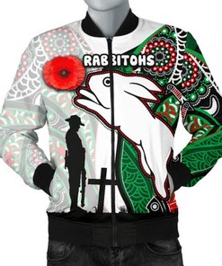 Personalized Rabbitohs Mens Bomber Jacket Indigenous ANZAC Day