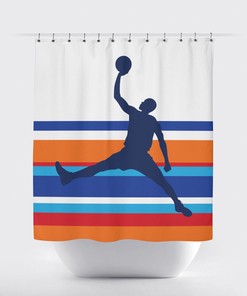 Personalized Striped Basketball Shower Curtain - Celebrate Your Little Player with this Special Gift