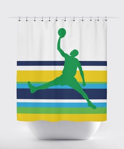 Personalized Striped Basketball Shower Curtain - Celebrate Your Little Player with this Special Gift